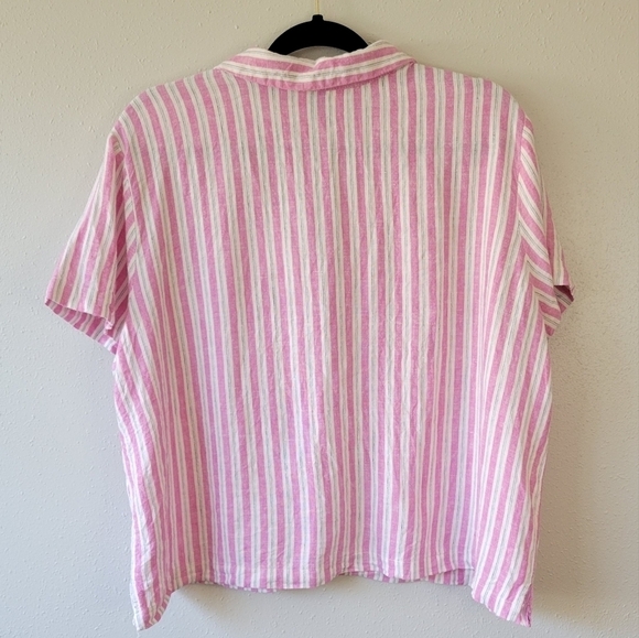 UNIVERSAL THREAD Pink Stripe Linen Button Down Top Lightweight Coastal Boho XXL - Picture 2 of 6